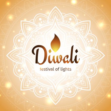 Şenlikli diwali kartı. Diwali vektör illüstrasyon. Hafif şenlikli altın arka plan ile tasarım şablonu. Mandala ve ışıklar ile parlayan arka plan. Vektör tatil illüstrasyon