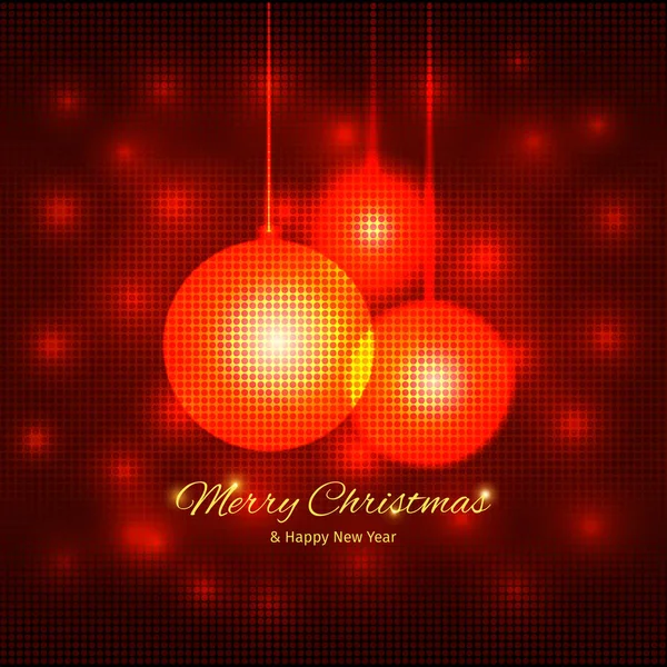Jul-och nyårskort med defokuserade jul bollar, på en mosaik röd bakgrund, vektor semester illustration — Stock vektor
