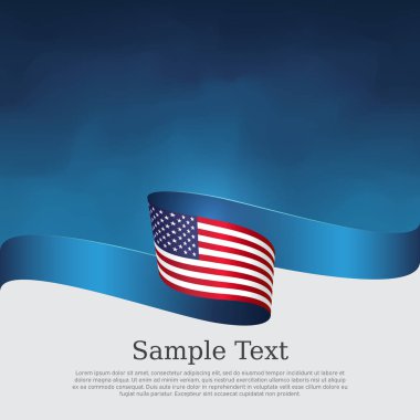 Amerikan bayrağı geçmişi. Mavi beyaz arka planda ABD bayrağı dalgalı kurdele renginde. Ulusal Amerikan posteri. Vektör üç renkli tasarım. Amerikan vatansever bayrağı, kapak, el ilanı