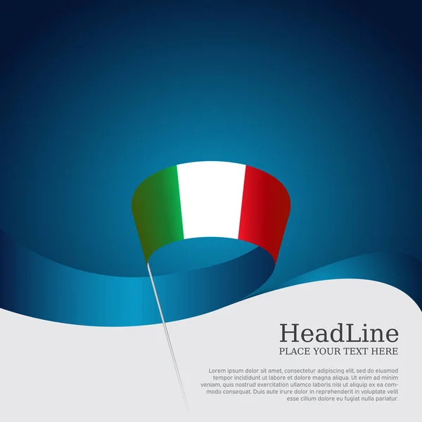 Itália bandeira de fundo. Bandeira ondulada cor fita de itália em um fundo branco azul. Cartaz nacional. Design tricolor vetorial. Estado italiano bandeira patriótica, panfleto, capa —  Vetores de Stock