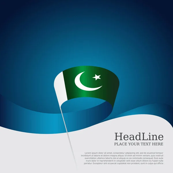 Fondo de bandera de Pakistán. Diseño vectorial. Cinta ondulada colores bandera de Pakistán sobre fondo azul blanco. Cartel nacional. Bandera patriótica del estado, cubierta, volante — Vector de stock