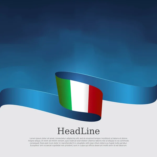 İtalya bayrağı. Mavi beyaz arka planda İtalya 'nın dalgalı kurdele renginde bayrağı. Ulusal poster. Vektör üç renkli tasarım. İtalyan vatansever afişi, broşürü, kapağı