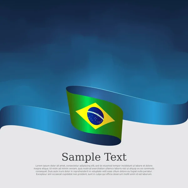 Brasilien flagga bakgrund. Vågigt band färg flagga av brazil på blå vit bakgrund. Nationell affisch. Vektorbanderoll. Statligt patriotiskt flygblad, omslag — Stock vektor