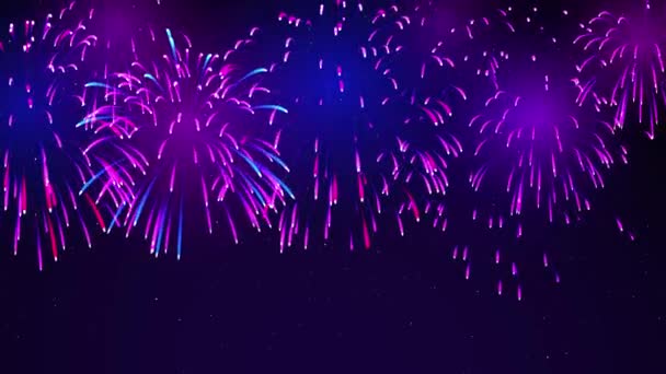 Πολύχρωμα Πυροτεχνήματα Σκούρο Μπλε Φόντο Φωτεινά Πυροτεχνήματα Στον Νυχτερινό Ουρανό — Αρχείο Βίντεο