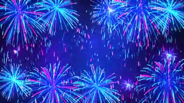 Helles Feuerwerk Nachthimmel Mit Sternen Farbenfrohes Feuerwerk Auf Dunkelblauem Hintergrund — Stockvideo