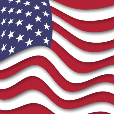 Dalgalı desen, ABD bayrağı. Amerikan vatansever tatil tasarımı için yaratıcı bir geçmiş. Poster için grafiksel soyut arkaplan. Kağıt kesim stili. Amerikan bayrağının vektör illüstrasyonu. Pankart