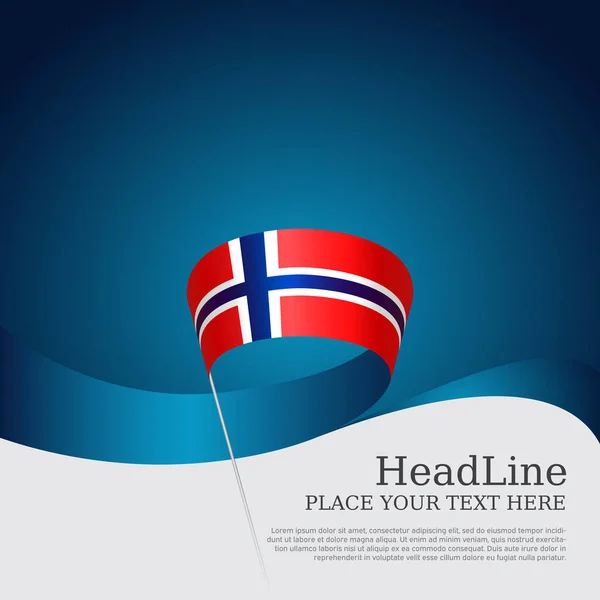 ノルウェーの国旗を背景に ノルウェーのポスター 青い白い背景に波状のリボンでノルウェーの旗 ベクトルデザイン国家愛国的なバナー カバー ビジネスチラシ — ストックベクタ
