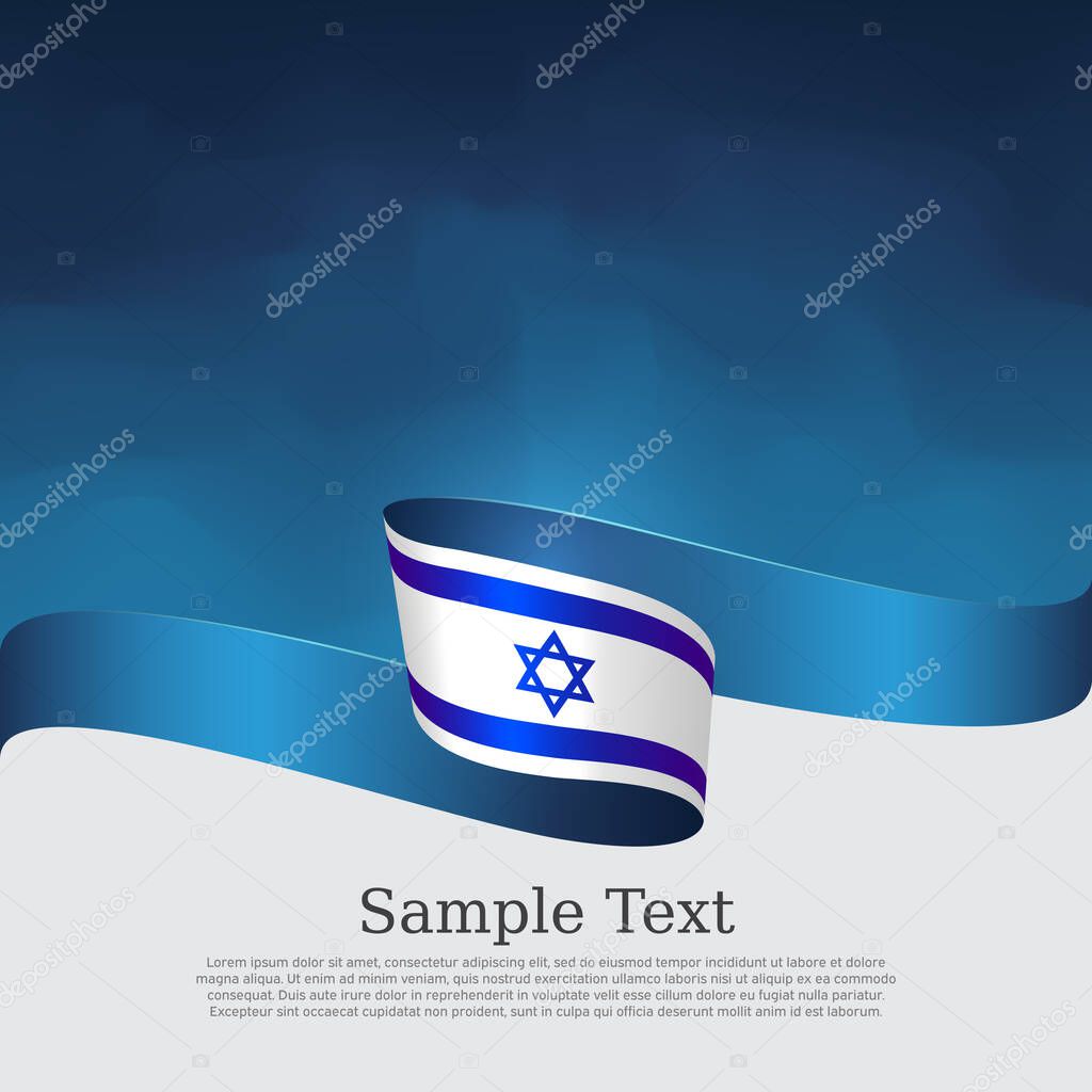 Israel flag background. Color wavy ribbons of the flag of israel on a white blue background. State israeli patriotic flyer, banner. National poster. Business booklet. Vector design