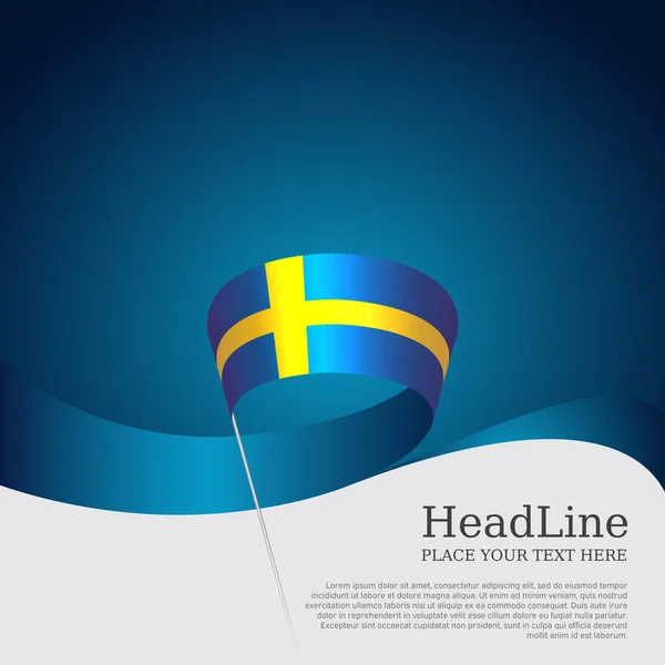 Фон Флагом Швеции Национальный Шведский Плакат Флаг Швеции Волнистой Лентой — стоковый вектор