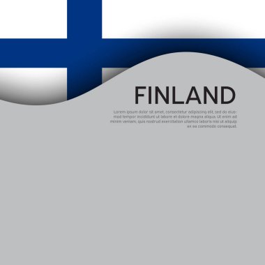 Finlandiya 'nın geçmişi. Beyaz arka planda Finlandiya bayrağı. Ulusal poster tasarımı. Eyalet vatansever afişi, el ilanı. İş kitapçığı. Kağıt kesim stili. Vektör illüstrasyonu