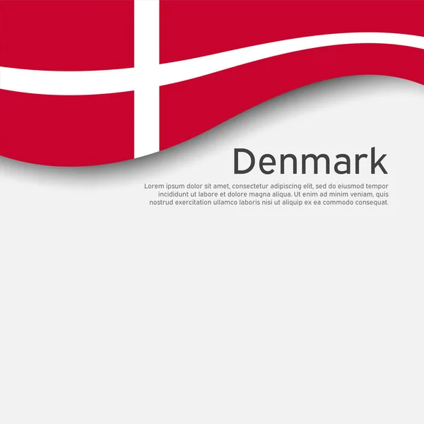Dánská Vlajka Vlnitém Bílém Pozadí Národní Design Plakátu Dánský Vlastenecký — Stockový vektor