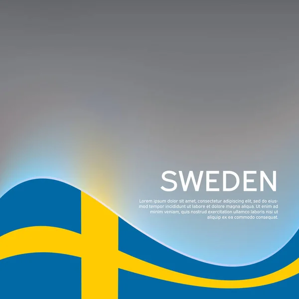 光沢のある灰色の背景にスウェーデンの波状の旗 全国ポスターデザイン 創造的なビジネス小冊子 スウェーデンの愛国的旗 チラシ ベクターイラスト — ストックベクタ