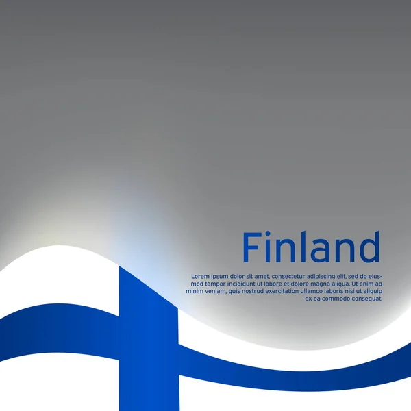 灰色の光沢のある背景にフィンランド波状の輝く旗 全国ポスターデザイン フィンランドの愛国的旗 チラシ ビジネス小冊子 ベクターイラスト — ストックベクタ