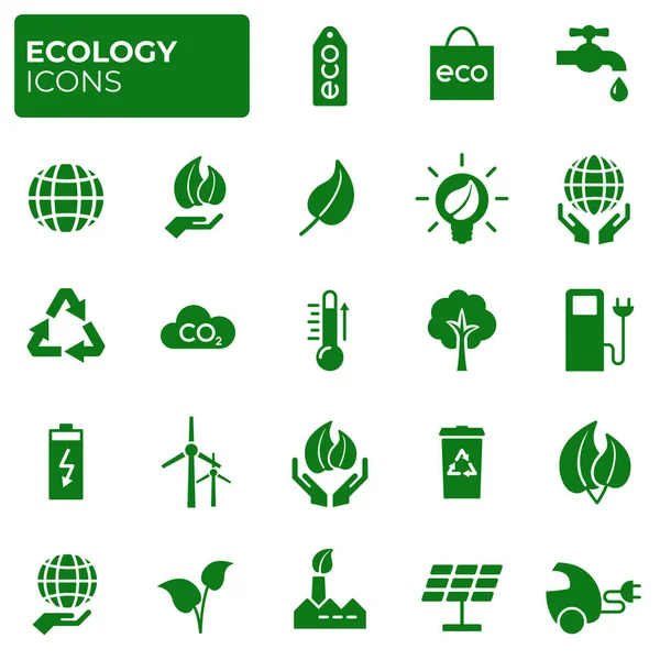 Ikony Ekologiczne Ustawione Ochrona Środowiska Alternatywna Energia Odnawialna Globalne Ocieplenie — Wektor stockowy