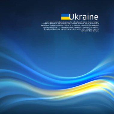 Ukrayna 'nın soyut bayrak geçmişi. Mavi gökyüzündeki Ukrayna bayrağının açık renk çizgilerinin bulanık şekli, iş broşürü. Eyalet afişi, Ukrayna posteri, vatansever kamuflajı, broşür. Vektör tasarımı