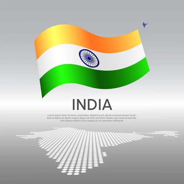 浅色背景上的印度波浪形旗帜和马赛克地图 全国印第安人海报的创作背景 矢量三色旗的设计 商业小册子 邦印第安爱国旗帜 — 图库矢量图片