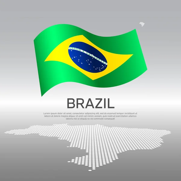 Бразилия Волнистый Флаг Мозаичная Карта Светлом Фоне Творческий Фон Национального — стоковый вектор