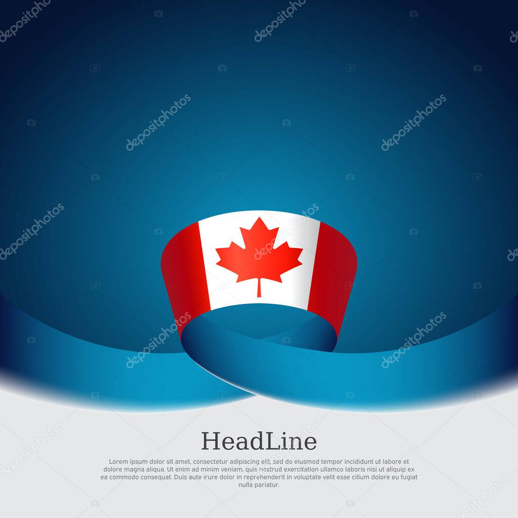 Canada flag background. Canada flag wavy ribbon on blue white background. National poster. Vector business brochure design. State Canadian patriotic banner, cover, flyer