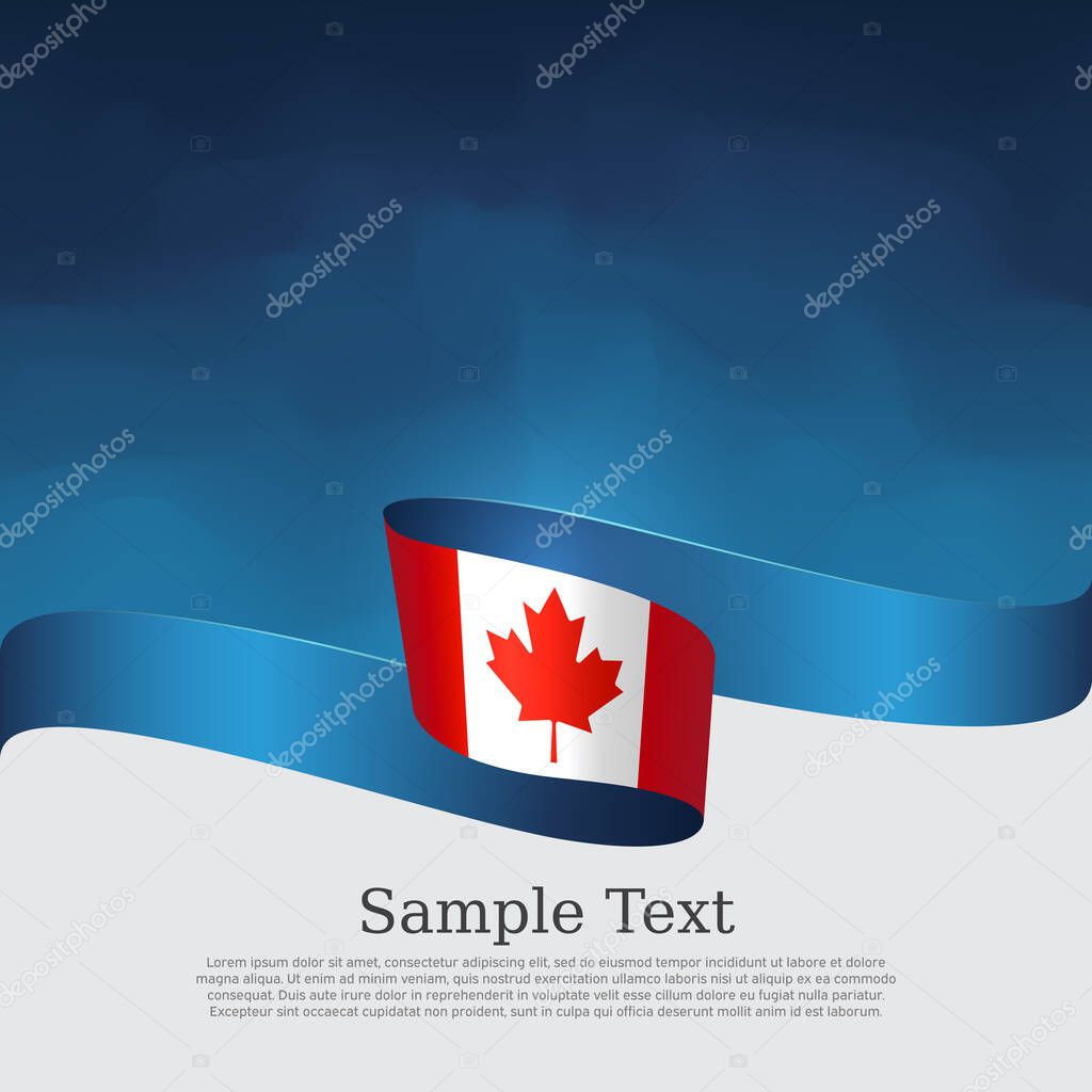 Canada flag background. Canada flag wavy ribbon on blue white background. National poster. Vector business brochure design. State Canadian patriotic banner, cover, flyer