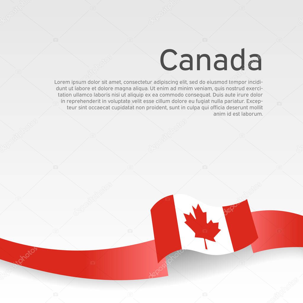 Canada flag background. Canada flag wavy ribbon on white background. National poster. Business booklet. Vector design. State canadian patriotic banner, flyer