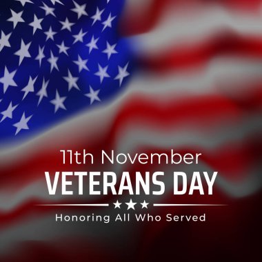 Gaziler Günü afişi, tebrik kartı. Beyaz arka planda Amerikan bayrağı. ABD gazilerinin ulusal bayramı 11 Kasım 'da. Poster, tipografi tasarımı, vektör illüstrasyonu