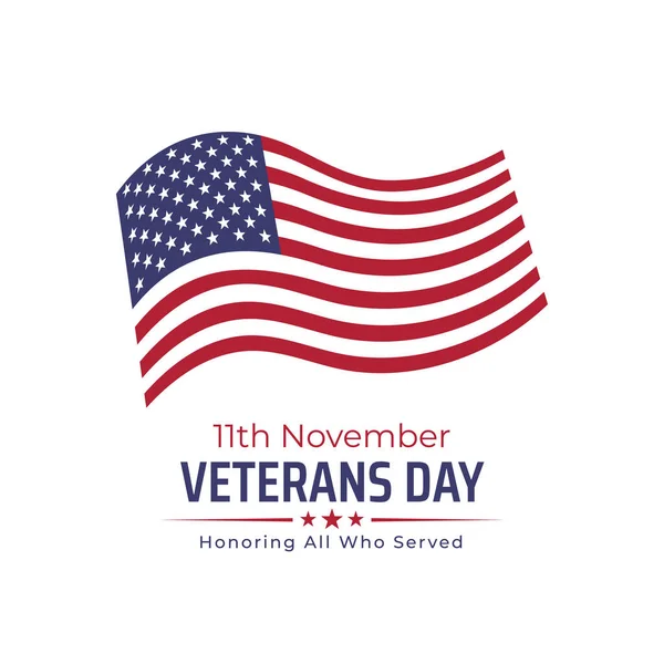 Felice Giorno Dei Veterani Banner Biglietto Auguri Sventola Bandiera Americana — Vettoriale Stock