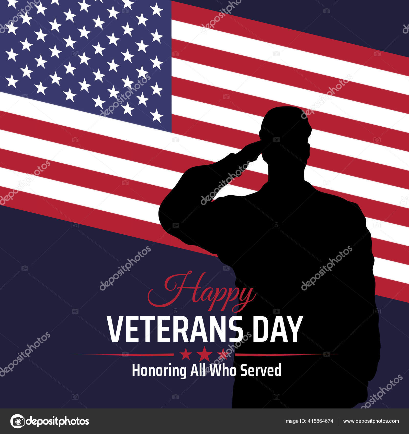 Happy Veterans Day Banner Silhouette Saluting Army Soldier Veteran Flag  Stock Vector Image by ©ValeryBrozhinsky #415864674