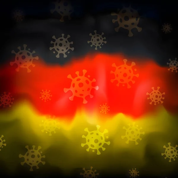 Almanya Covid Koronavirüs Salgını Soyut Alman Bayrağı Arka Planında Virüs — Stok Vektör