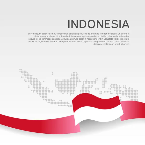 印度尼西亚白色背景的波浪形旗帜和马赛克地图 波纹彩带印度尼西亚国旗颜色 国家海报 矢量设计 商业小册子 国家爱国旗帜 — 图库矢量图片