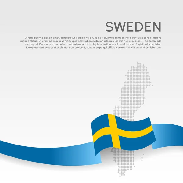 Background Wavy Flag Mosaic Map Sweden Sweden Flag Wavy Ribbon — Stock Vector