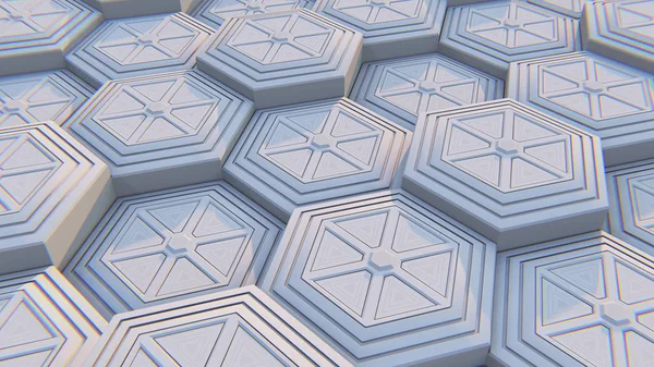 Weißer geometrischer sechseckiger abstrakter Hintergrund. 3D-Illustration — Stockfoto