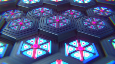 Siyah mavi ve turuncu altıgenler arka plan. Modern arka plan. 3d