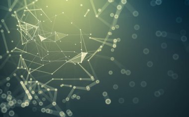 Soyut arkaplan. Çokgen şekilli molekül teknolojisi, noktaları ve çizgileri birleştiriyor. Bağlantı yapısı. Büyük veri görselleştirmesi.