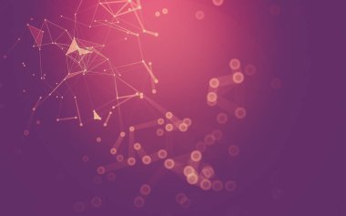 Soyut arkaplan. Çokgen şekilli molekül teknolojisi, noktaları ve çizgileri birleştiriyor. Bağlantı yapısı. Büyük veri görselleştirmesi.