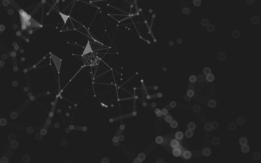 Soyut arkaplan. Çokgen şekilli molekül teknolojisi, noktaları ve çizgileri birleştiriyor. Bağlantı yapısı. Büyük veri görselleştirmesi. 