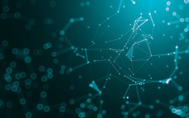 Soyut arkaplan. Çokgen şekilli molekül teknolojisi, noktaları ve çizgileri birleştiriyor. Bağlantı yapısı. Büyük veri görselleştirmesi.