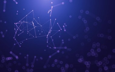 Soyut arkaplan. Çokgen şekilli molekül teknolojisi, noktaları ve çizgileri birleştiriyor. Bağlantı yapısı. Büyük veri görselleştirmesi.