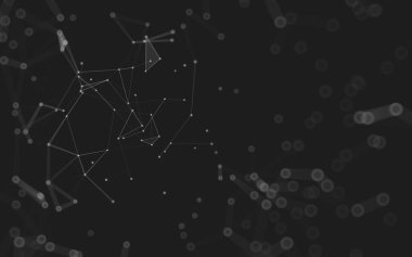 Soyut arkaplan. Çokgen şekilli molekül teknolojisi, noktaları ve çizgileri birleştiriyor. Bağlantı yapısı. Büyük veri görselleştirmesi. 