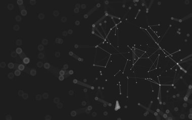 Soyut arkaplan. Çokgen şekilli molekül teknolojisi, noktaları ve çizgileri birleştiriyor. Bağlantı yapısı. Büyük veri görselleştirmesi. 