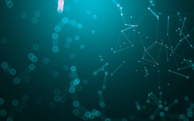 Soyut arkaplan. Çokgen şekilli molekül teknolojisi, noktaları ve çizgileri birleştiriyor. Bağlantı yapısı. Büyük veri görselleştirmesi.