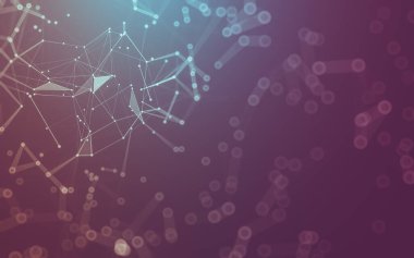 Soyut arkaplan. Çokgen şekilli molekül teknolojisi, noktaları ve çizgileri birleştiriyor. Bağlantı yapısı. Büyük veri görselleştirmesi.