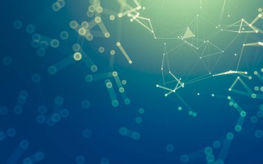 Soyut arkaplan. Çokgen şekilli molekül teknolojisi, noktaları ve çizgileri birleştiriyor. Bağlantı yapısı. Büyük veri görselleştirmesi.