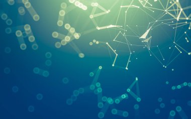 Soyut arkaplan. Çokgen şekilli molekül teknolojisi, noktaları ve çizgileri birleştiriyor. Bağlantı yapısı. Büyük veri görselleştirmesi.