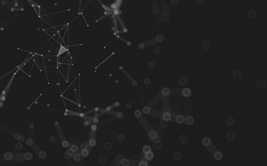 Soyut arkaplan. Çokgen şekilli molekül teknolojisi, noktaları ve çizgileri birleştiriyor. Bağlantı yapısı. Büyük veri görselleştirmesi. 