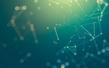 Soyut arkaplan. Çokgen şekilli molekül teknolojisi, noktaları ve çizgileri birleştiriyor. Bağlantı yapısı. Büyük veri görselleştirmesi.