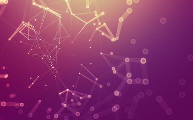 Soyut arkaplan. Çokgen şekilli molekül teknolojisi, noktaları ve çizgileri birleştiriyor. Bağlantı yapısı. Büyük veri görselleştirmesi.