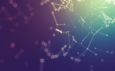 Soyut arkaplan. Çokgen şekilli molekül teknolojisi, noktaları ve çizgileri birleştiriyor. Bağlantı yapısı. Büyük veri görselleştirmesi.