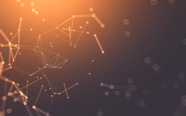 Soyut arkaplan. Çokgen şekilli molekül teknolojisi, noktaları ve çizgileri birleştiriyor. Bağlantı yapısı. Büyük veri görselleştirmesi.