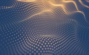 Soyut arkaplan. Çokgen şekilli molekül teknolojisi, noktaları ve çizgileri birleştiriyor. Bağlantı yapısı. Büyük veri görselleştirmesi.