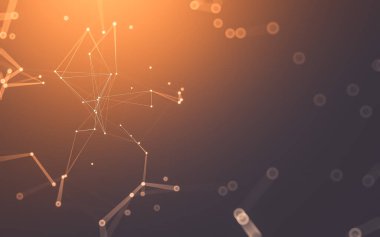 Soyut arkaplan. Çokgen şekilli molekül teknolojisi, noktaları ve çizgileri birleştiriyor. Bağlantı yapısı. Büyük veri görselleştirmesi.